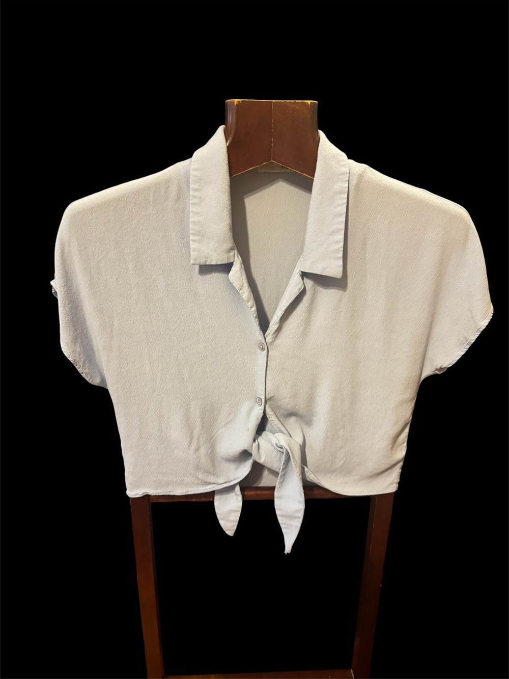 Wilfred free Women's Short Sleeve Tie-Front Crop Shirt -light blue size S